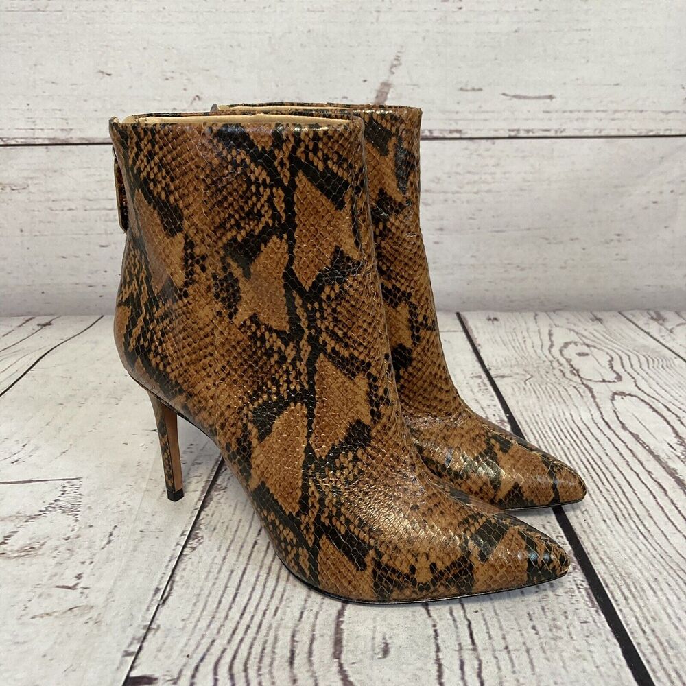 Schulz Boots Womens 8.5 Brown la Pointed Toe Snake Skin‎ Stiletto Booties Brazil